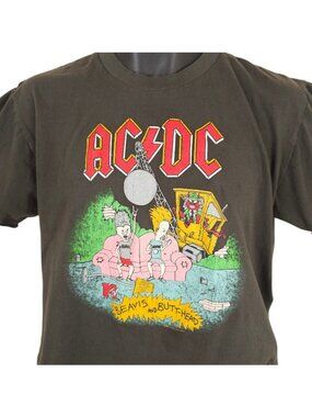 ACDC Beavis And Butthead T Shirt Mens Size Large Green Black Thai Boot AC/DC